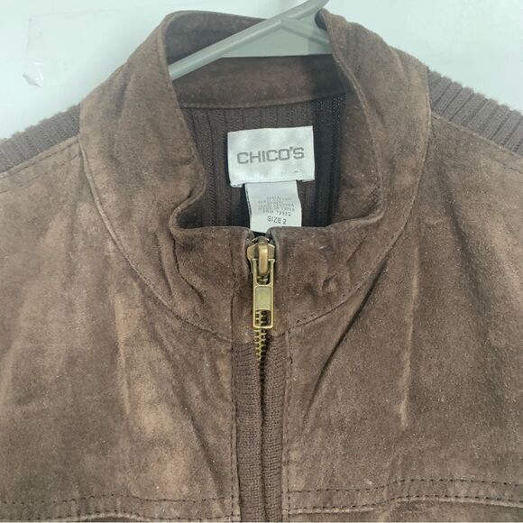 Chico’s Size L (Chicos 2) Brown Suede and Sweater Zip Front Vest - Picture 3 of 10